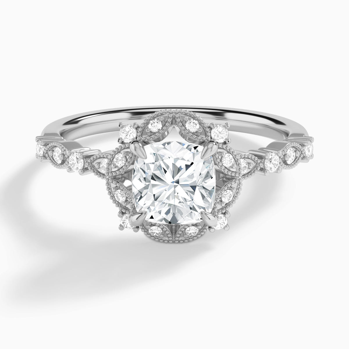 Cushion Luxe Georgiana Halo Engagement Diamond Ring In 14K White Gold - Lucenjuri