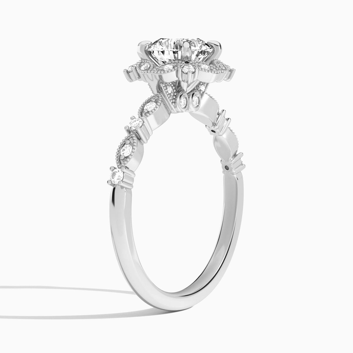 Cushion Luxe Georgiana Halo Engagement Diamond Ring In 14K White Gold, Angle View