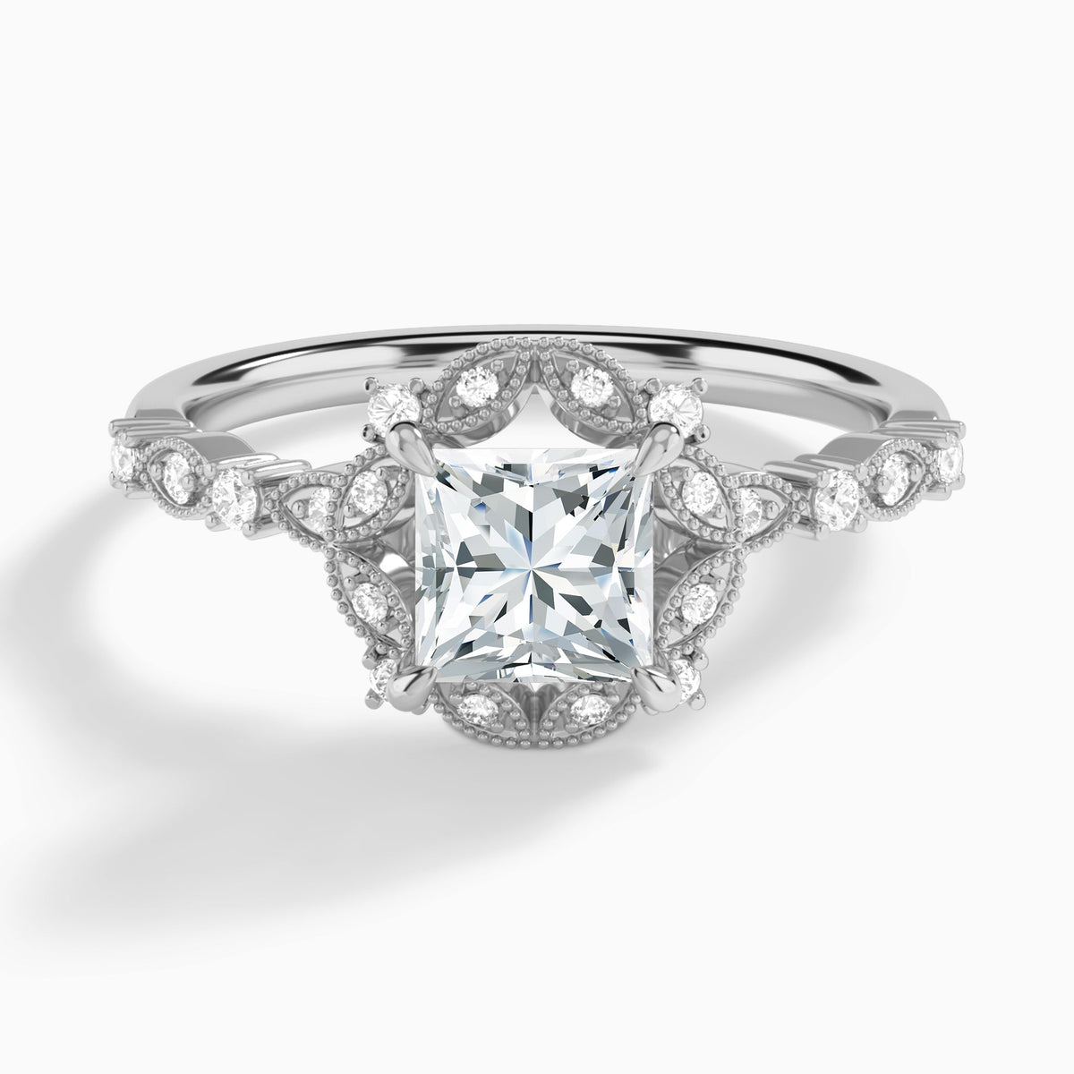 Princess Luxe Georgiana Halo Engagement Diamond Ring In 14K White Gold - Lucenjuri