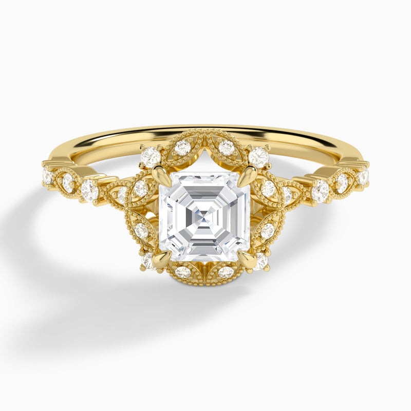 Asscher Luxe Georgiana Halo Engagement Diamond Ring In 14K Yellow Gold - Lucenjuri