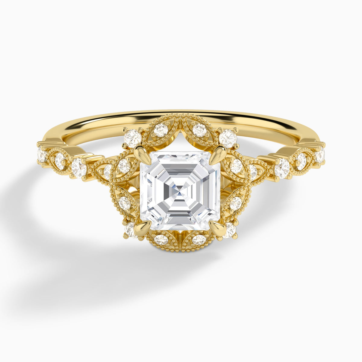 Asscher Luxe Georgiana Halo Engagement Diamond Ring In 18K Yellow Gold - Lucenjuri