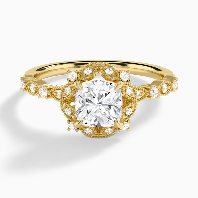 Cushion Luxe Georgiana Halo Engagement Diamond Ring In 18K Yellow Gold - Lucenjuri