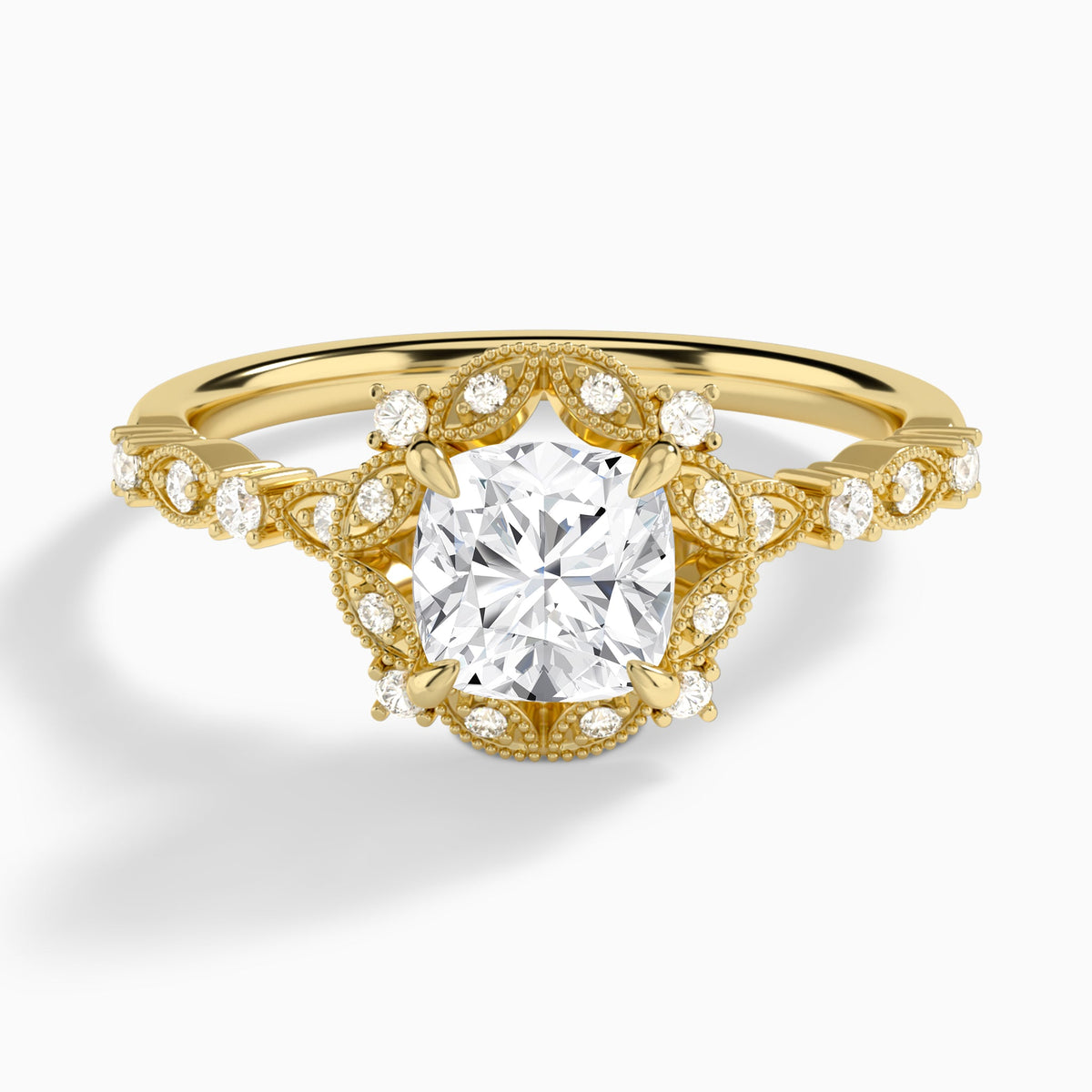 Cushion Luxe Georgiana Halo Engagement Diamond Ring In 14K Yellow Gold - Lucenjuri