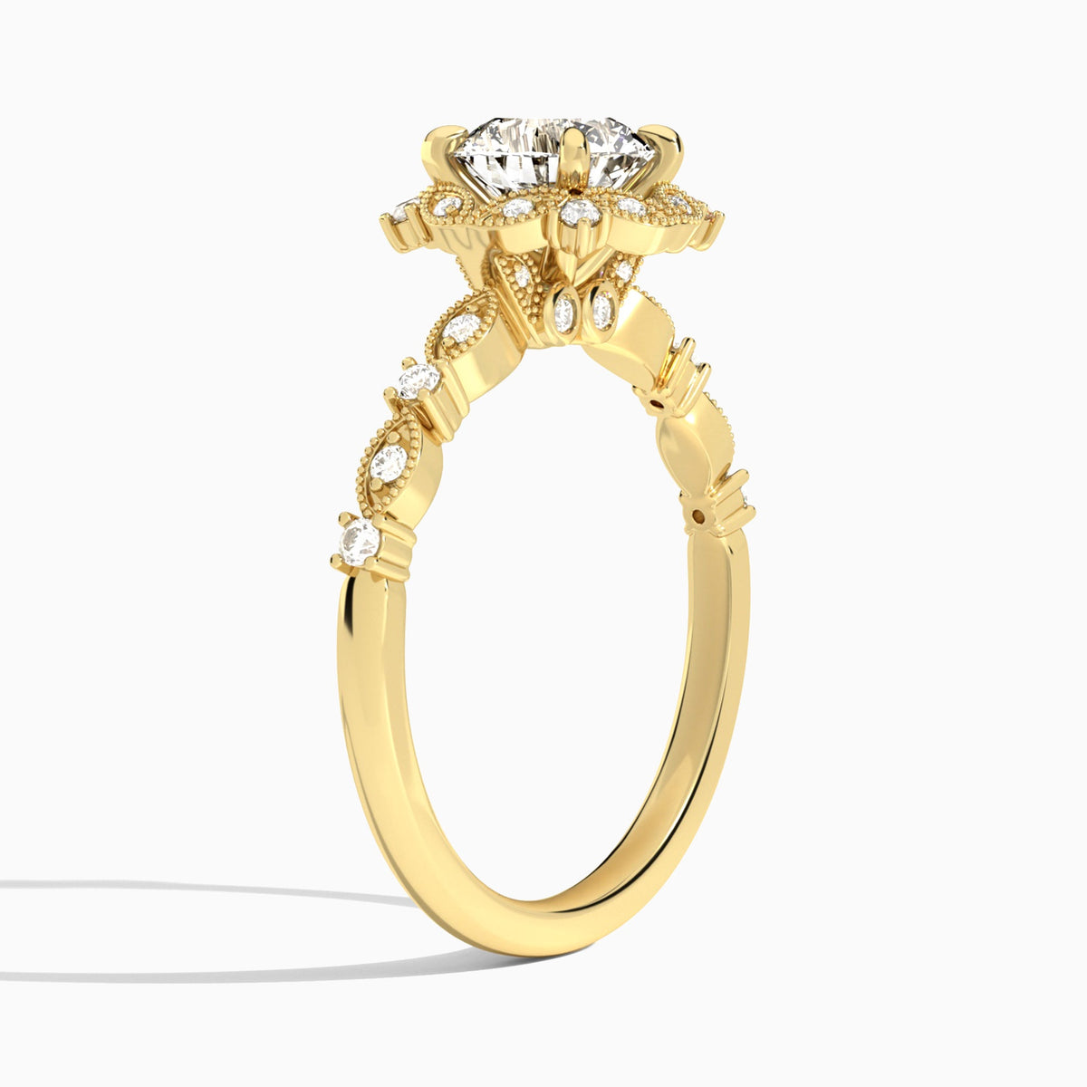 Cushion Luxe Georgiana Halo Engagement Diamond Ring In 18K Yellow Gold, Angle View