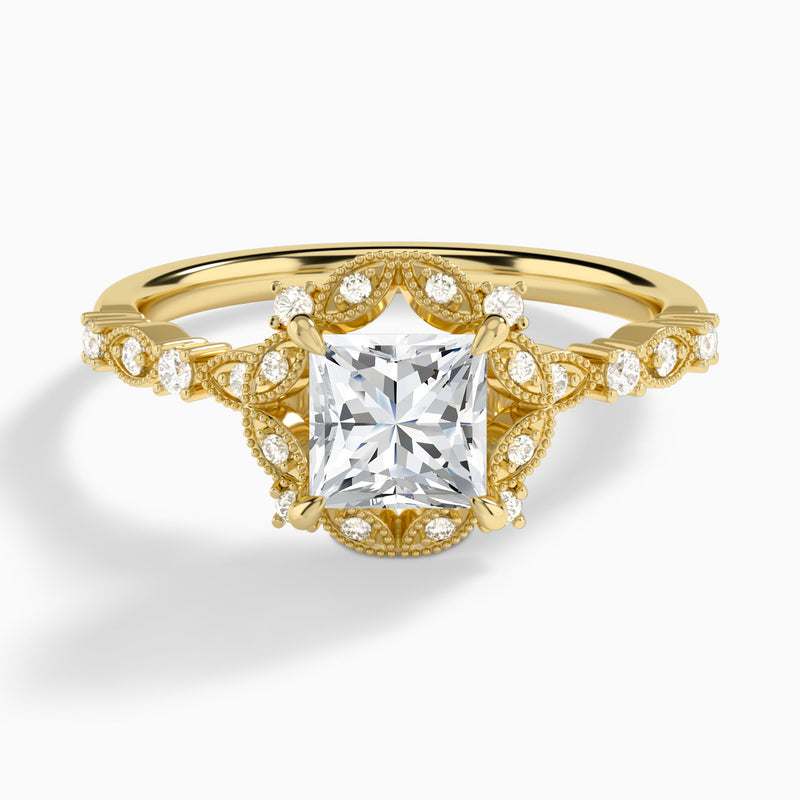 Princess Luxe Georgiana Halo Engagement Diamond Ring In 18K Yellow Gold - Lucenjuri
