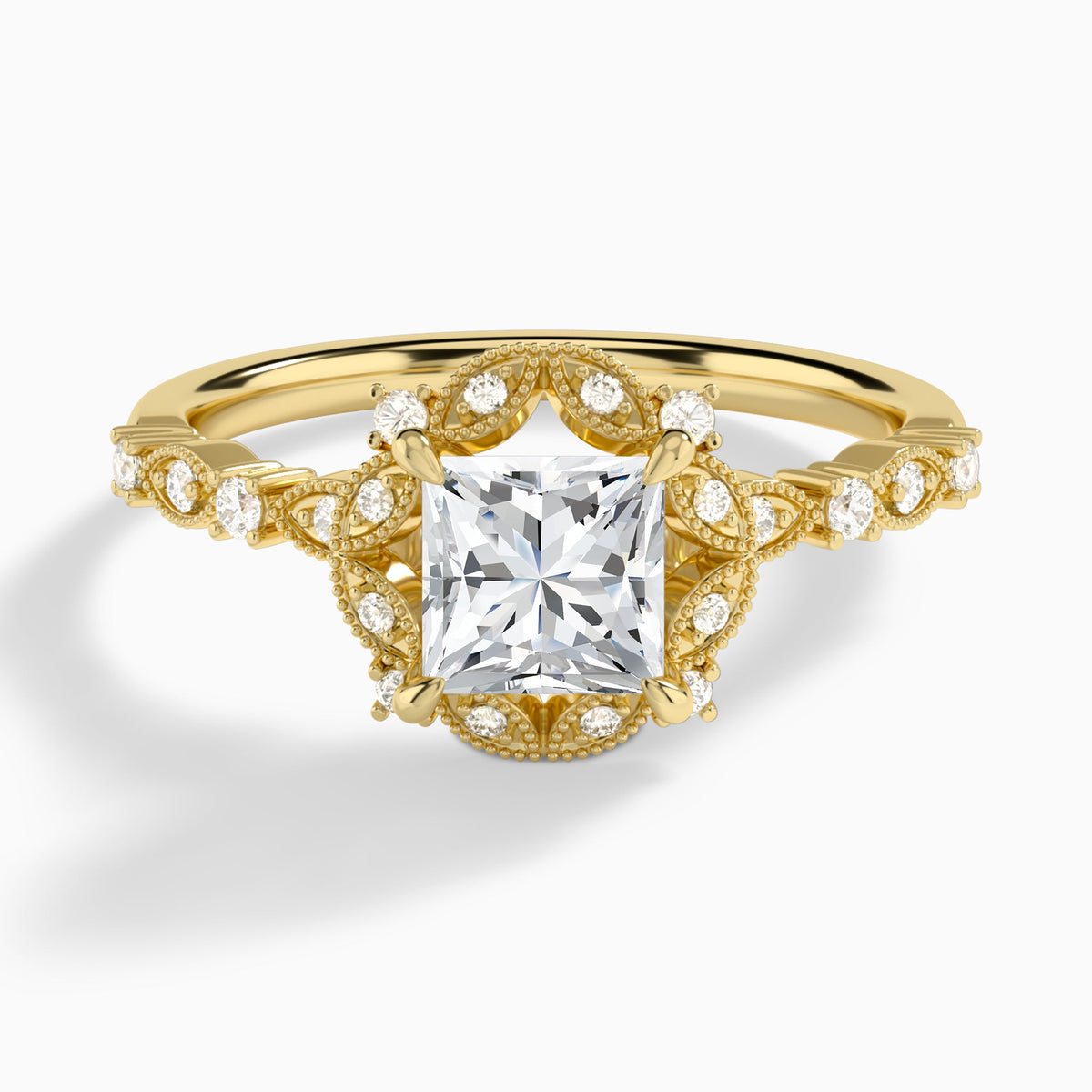Princess Luxe Georgiana Halo Engagement Diamond Ring In 18K Yellow Gold - Lucenjuri