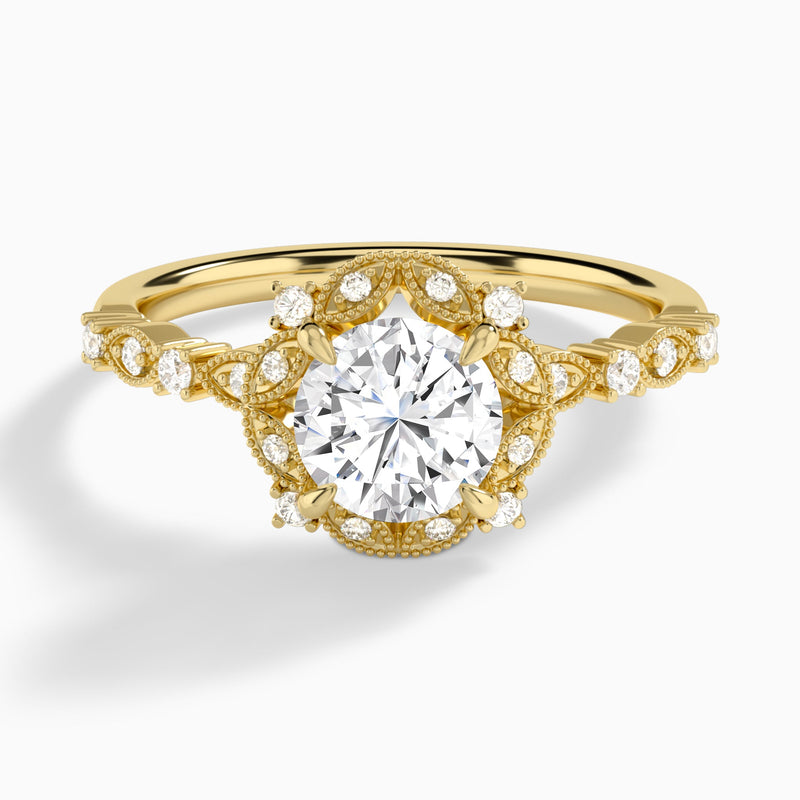 Round Luxe Georgiana Halo Engagement Diamond Ring In 14K Yellow Gold - Lucenjuri