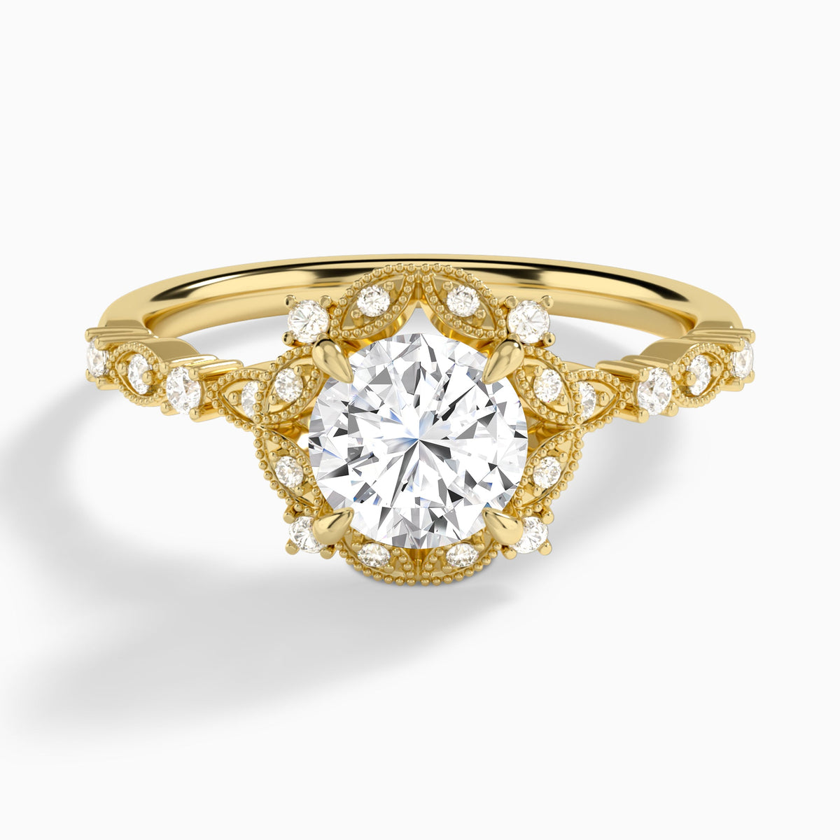 Round Luxe Georgiana Halo Engagement Diamond Ring In 14K Yellow Gold - Lucenjuri