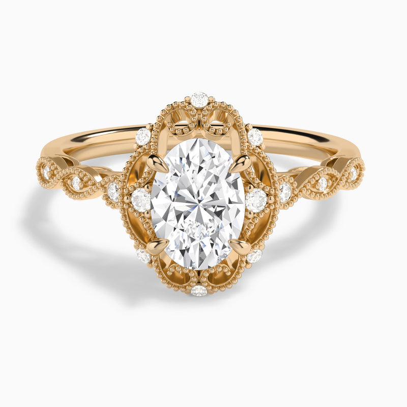 Oval Floral Vintage Lab Grown Diamond Engagement Ring In 14K Rose Gold - Lucenjuri