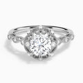 Round Floral Vintage Lab Diamond Engagement Ring In 18K White Gold - Lucenjuri