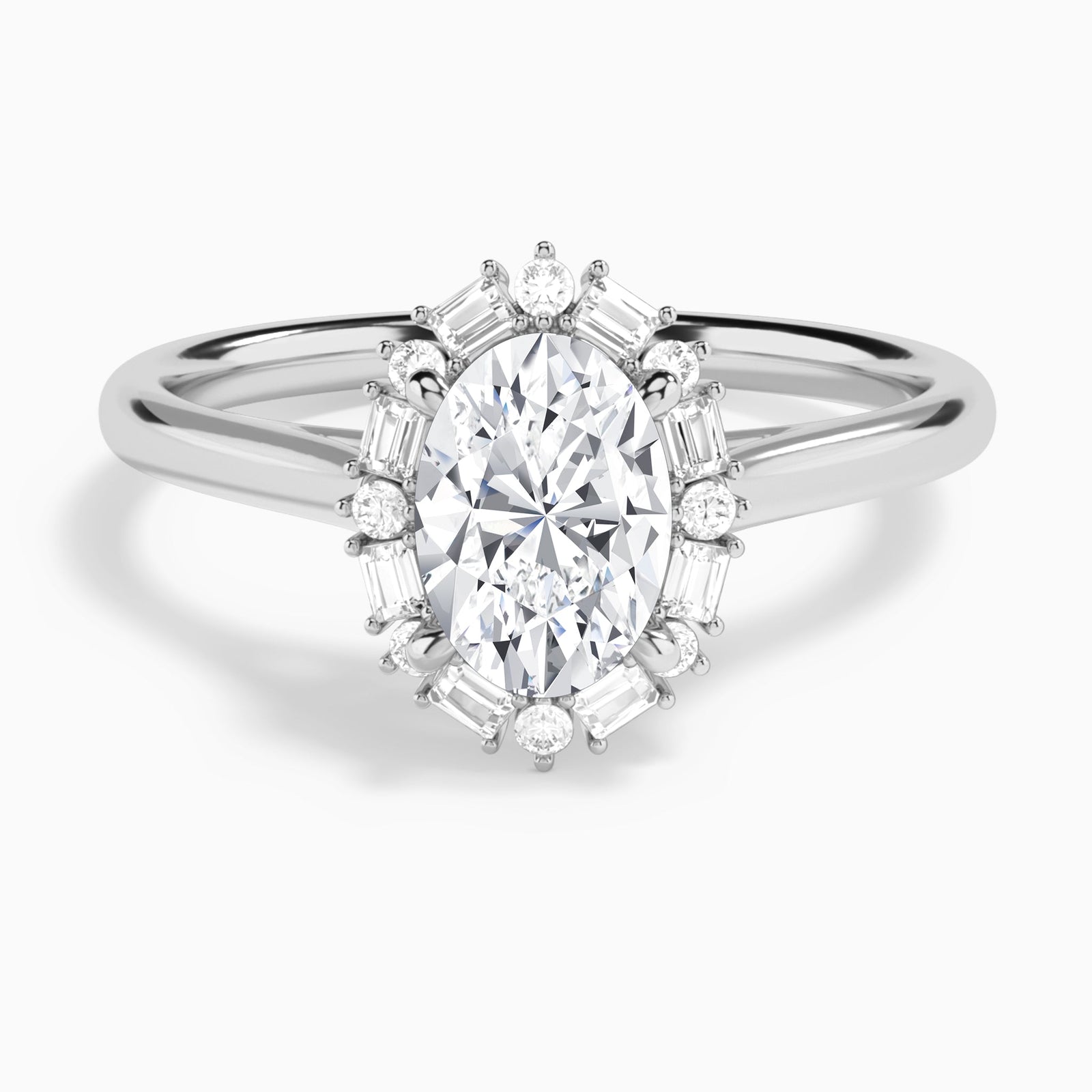 Oval Octagon Baguette Halo Lab Diamond Engagement Ring In Platinum - Lucenjuri