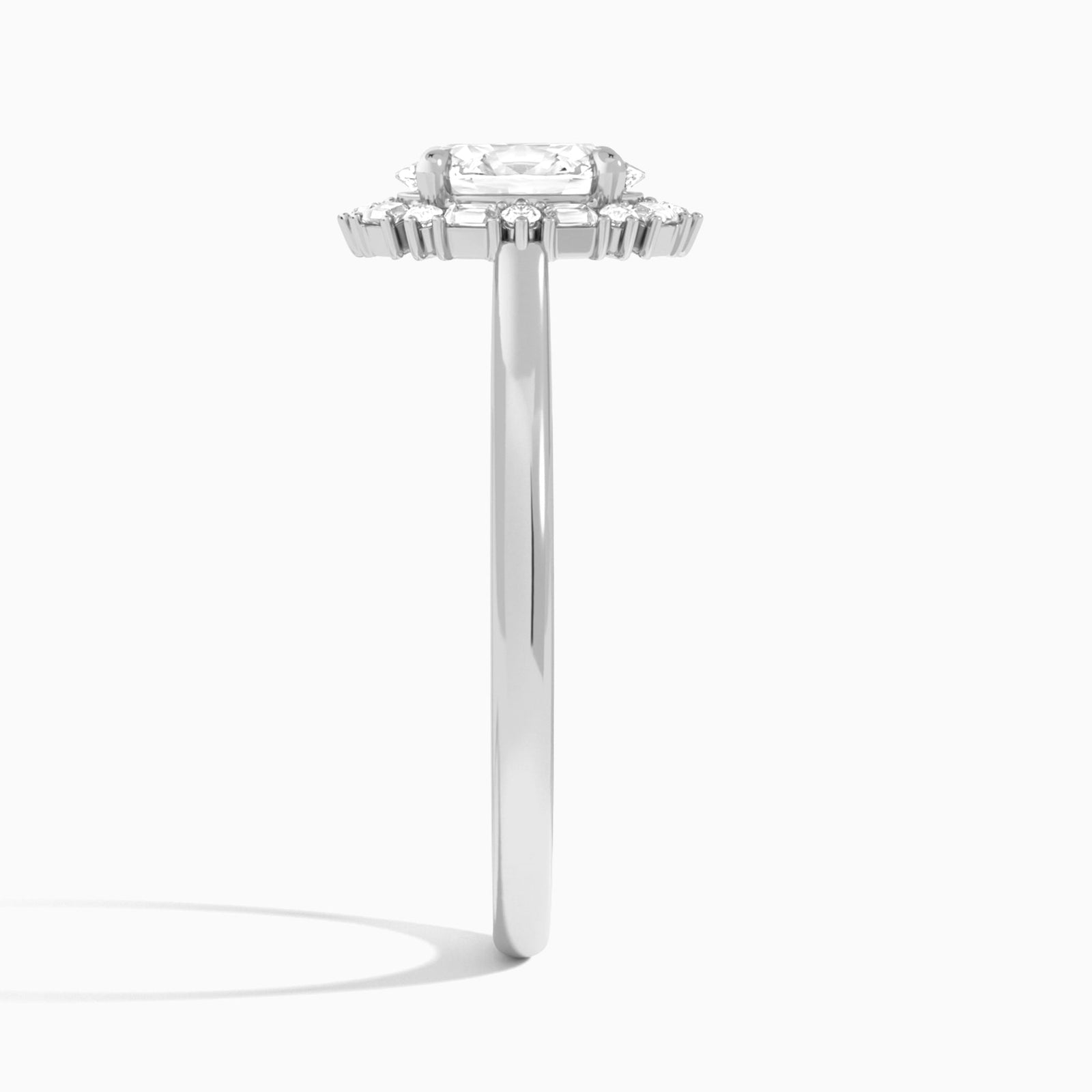 Oval Octagon Baguette Halo Lab Diamond Engagement Ring In Platinum, Side View