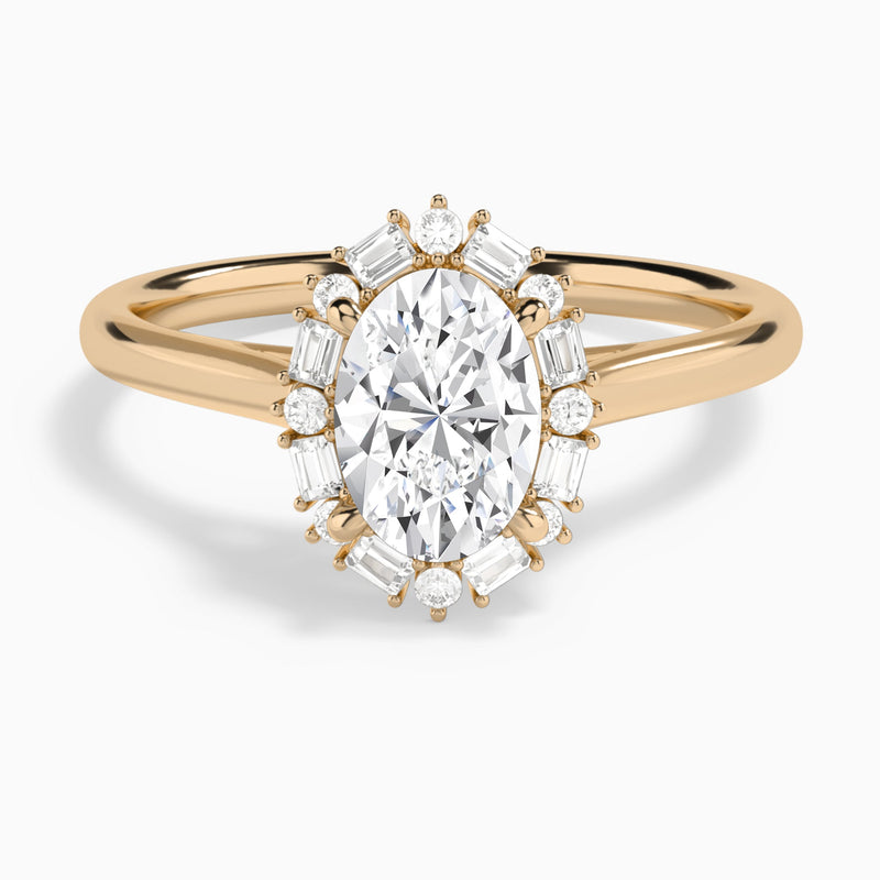 Oval Octagon Baguette Halo Lab Diamond Engagement Ring In 14K Rose Gold - Lucenjuri