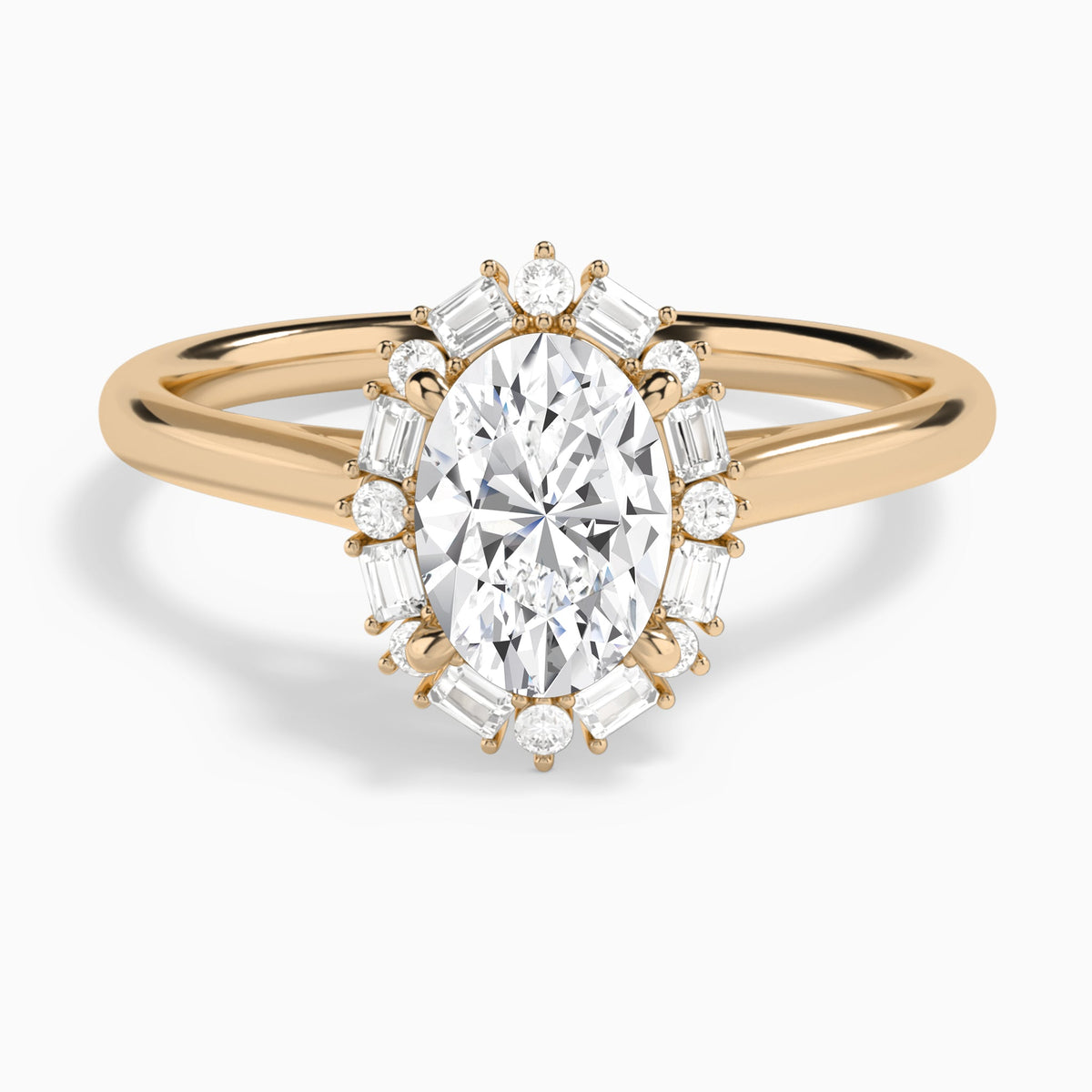 Oval Octagon Baguette Halo Lab Diamond Engagement Ring In 14K Rose Gold - Lucenjuri