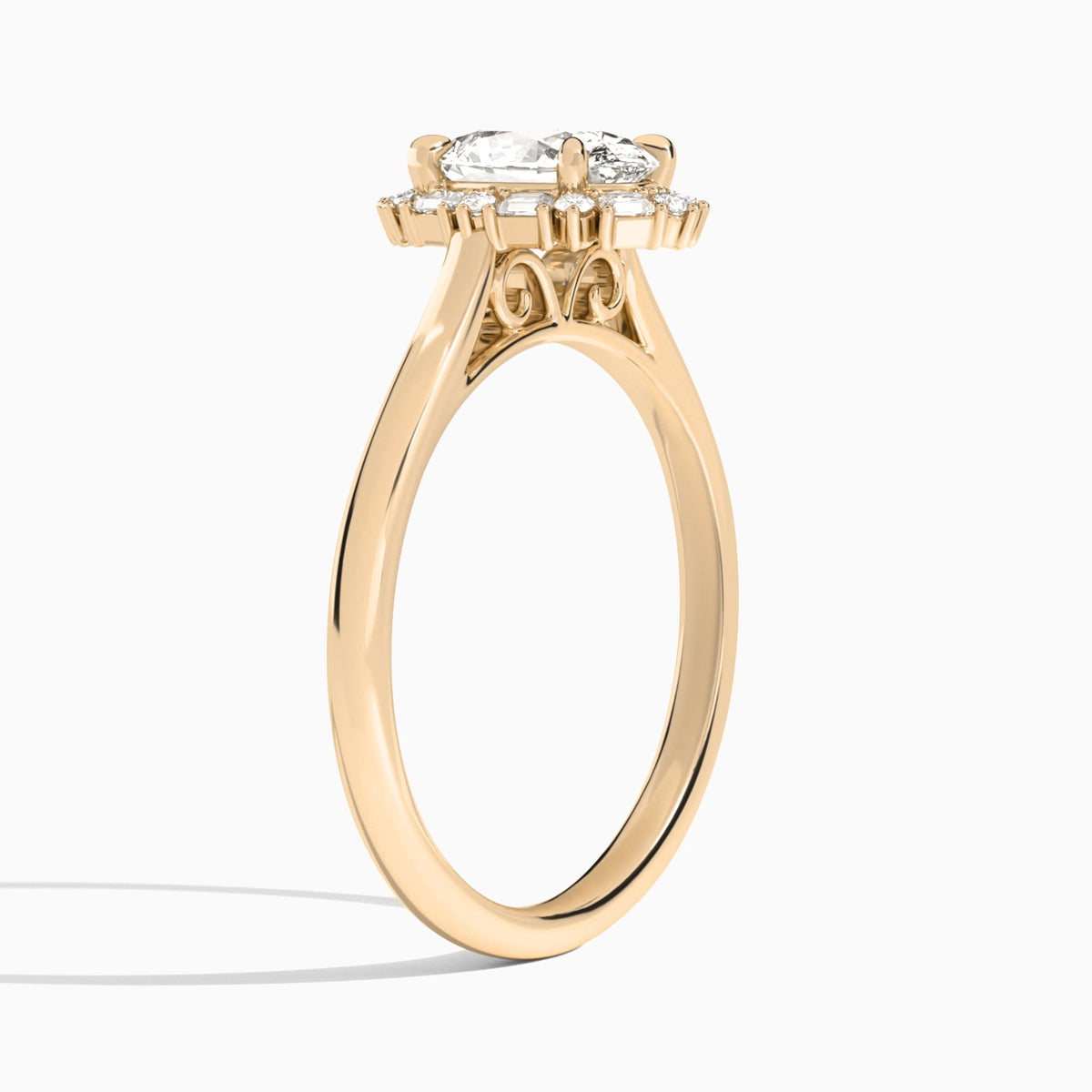 Oval Octagon Baguette Halo Lab Diamond Engagement Ring In 14K Rose Gold, Angle View