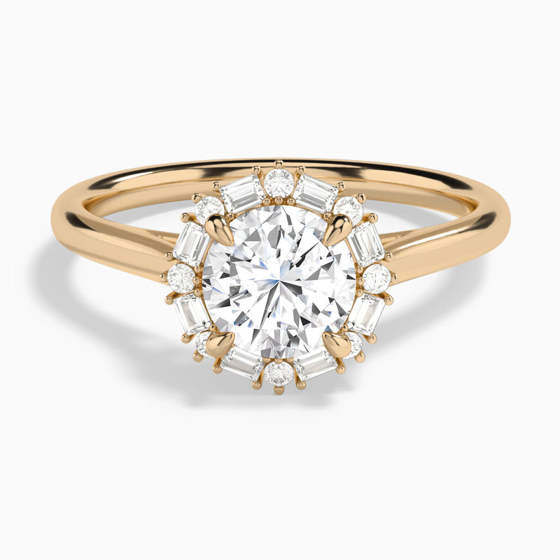 Octagon Baguette Halo Diamond Engagement Ring