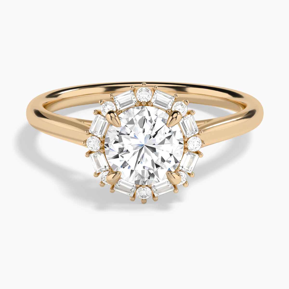 Round Octagon Baguette Halo Lab Diamond Engagement Ring In 14K Rose Gold - Lucenjuri