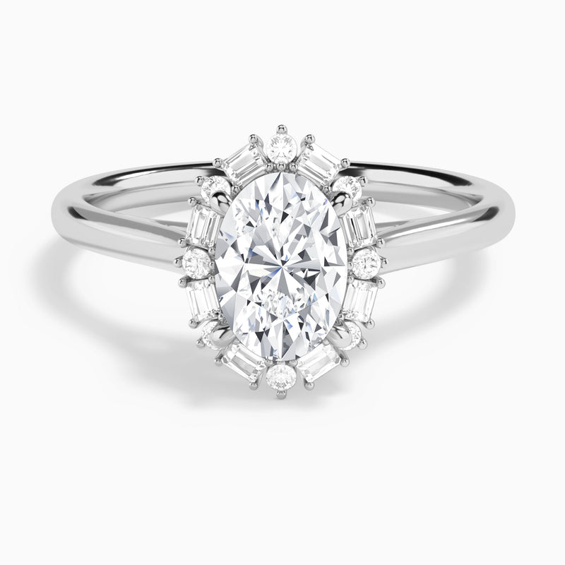 Oval Octagon Baguette Halo Lab Diamond Engagement Ring In 18K White Gold - Lucenjuri