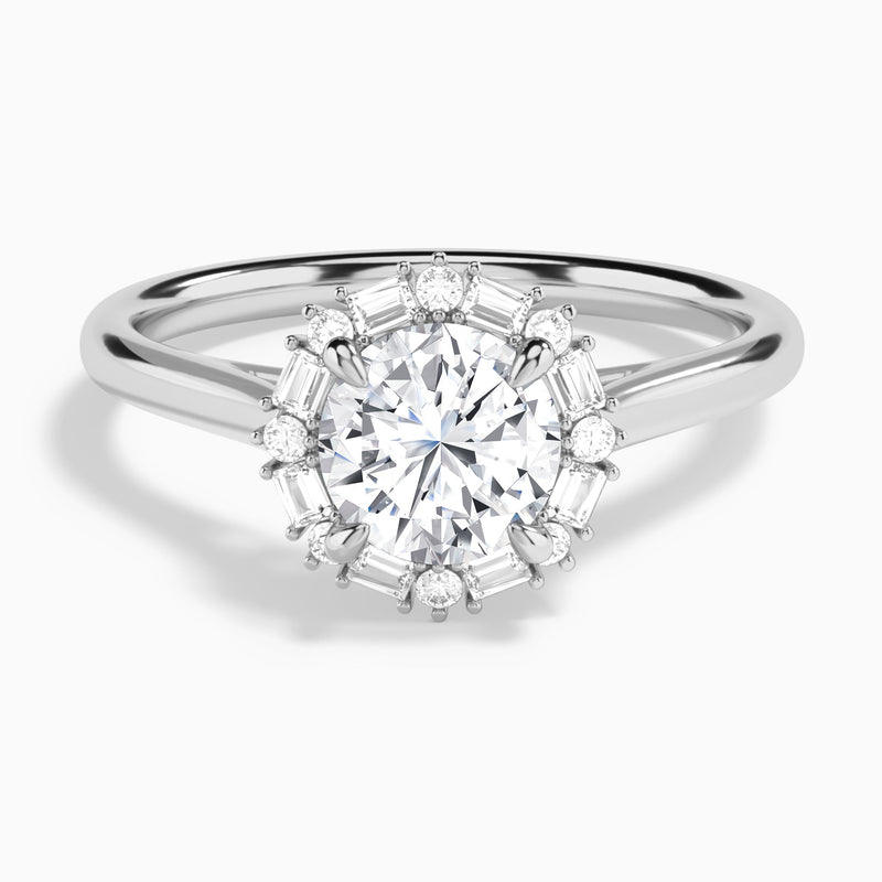 Octagon Baguette Halo Diamond Engagement Ring