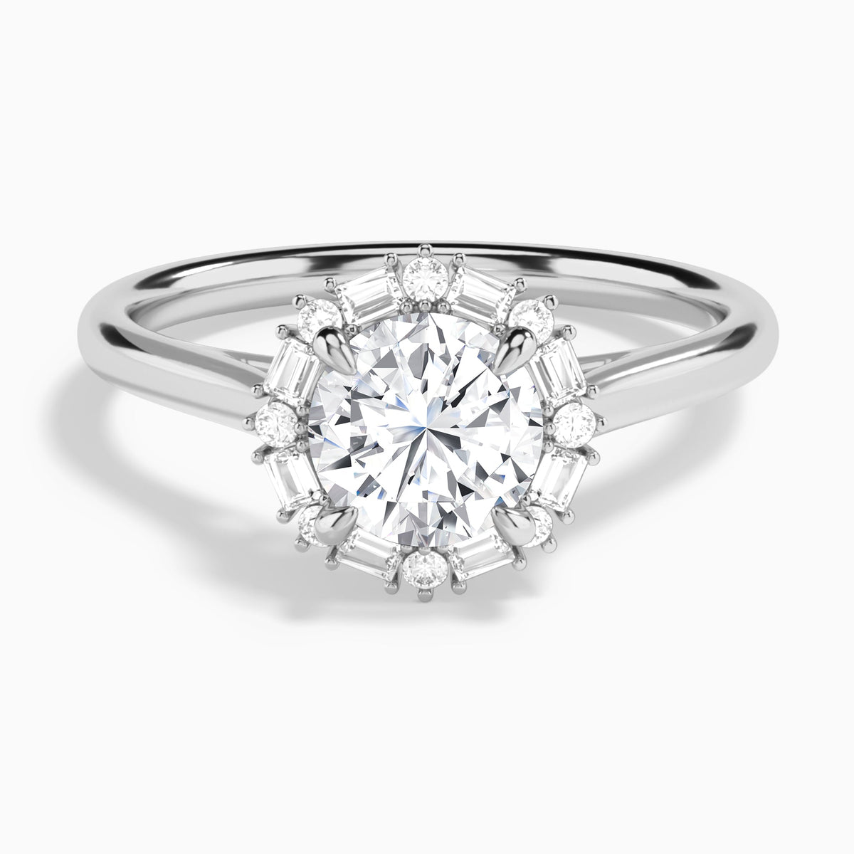 Round Octagon Baguette Halo Lab Diamond Engagement Ring In 18K White Gold - Lucenjuri
