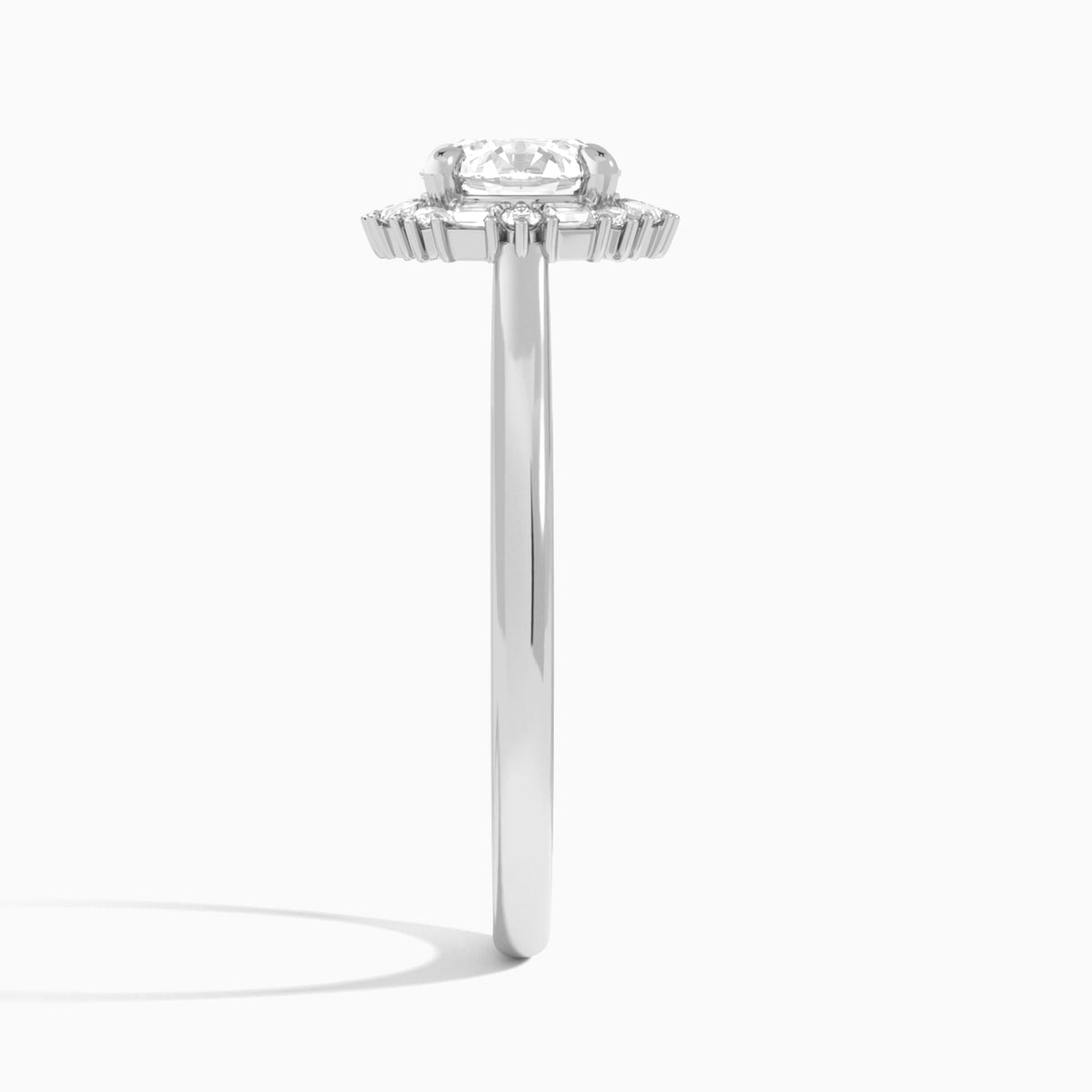Round Octagon Baguette Halo Lab Diamond Engagement Ring In 18K White Gold, Side View
