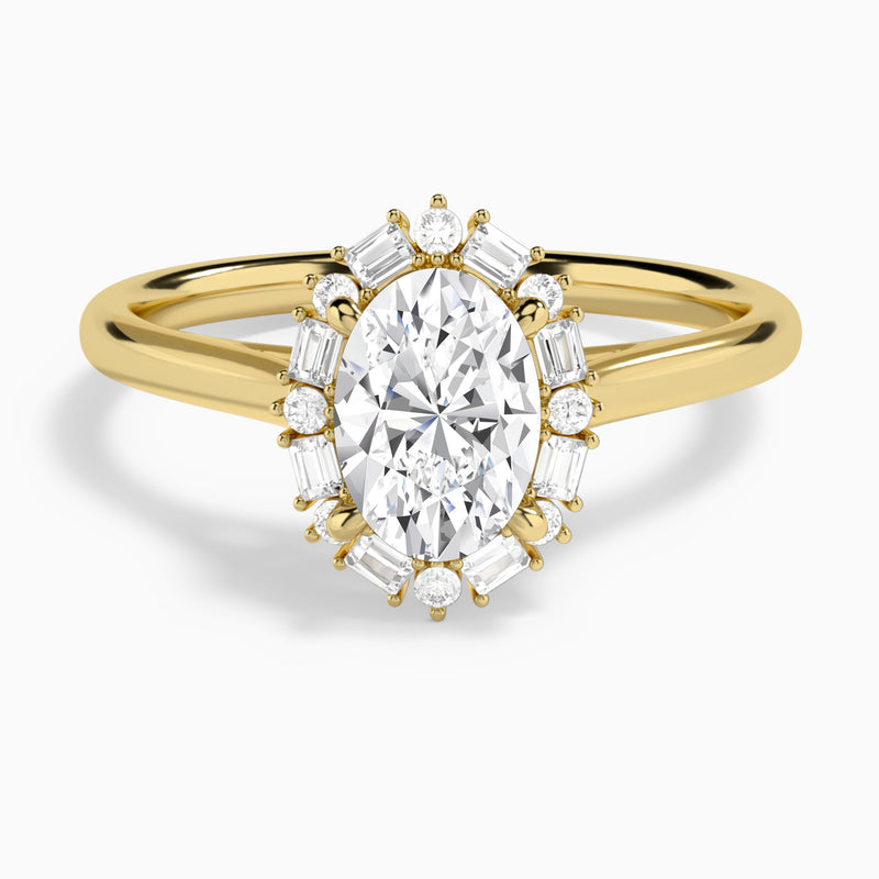Oval Octagon Baguette Halo Lab Diamond Engagement Ring In 14K Yellow Gold - Lucenjuri