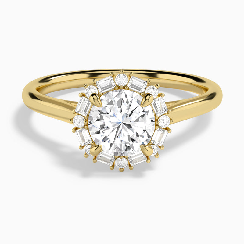 Round Octagon Baguette Halo Lab Diamond Engagement Ring In 14K Yellow Gold - Lucenjuri