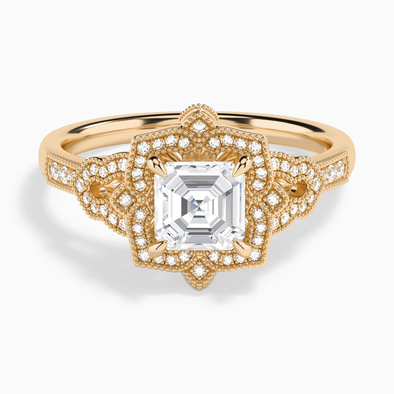Asscher Luxe Ceriser Halo Lab Diamond Engagement Ring In 14K Rose Gold - Lucenjuri
