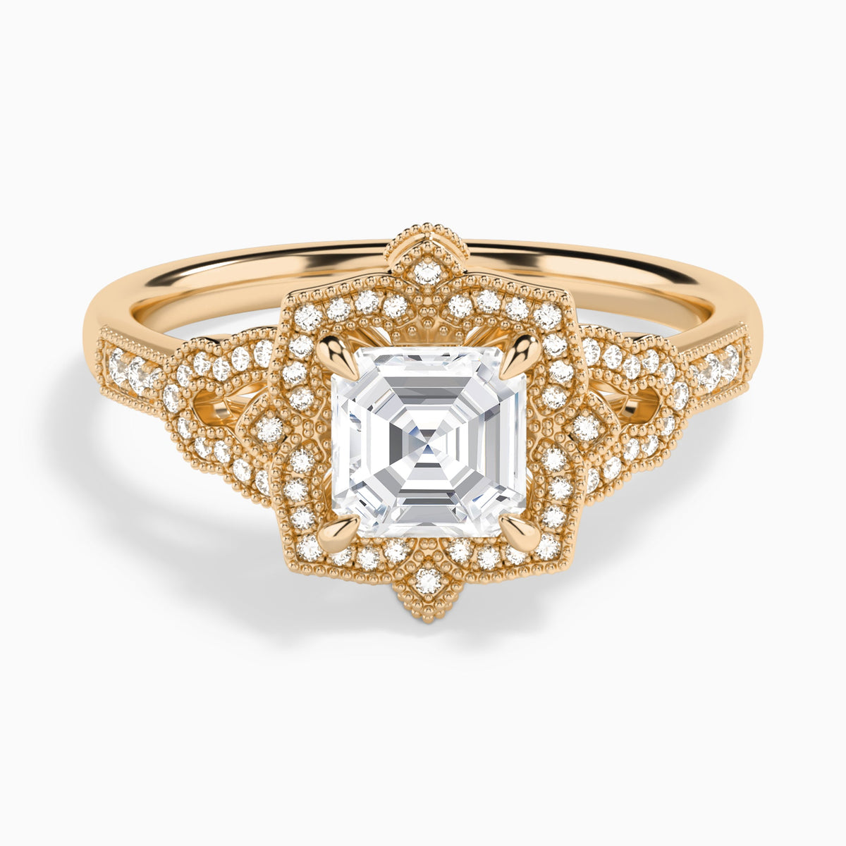 Asscher Luxe Ceriser Halo Lab Diamond Engagement Ring In 14K Rose Gold - Lucenjuri