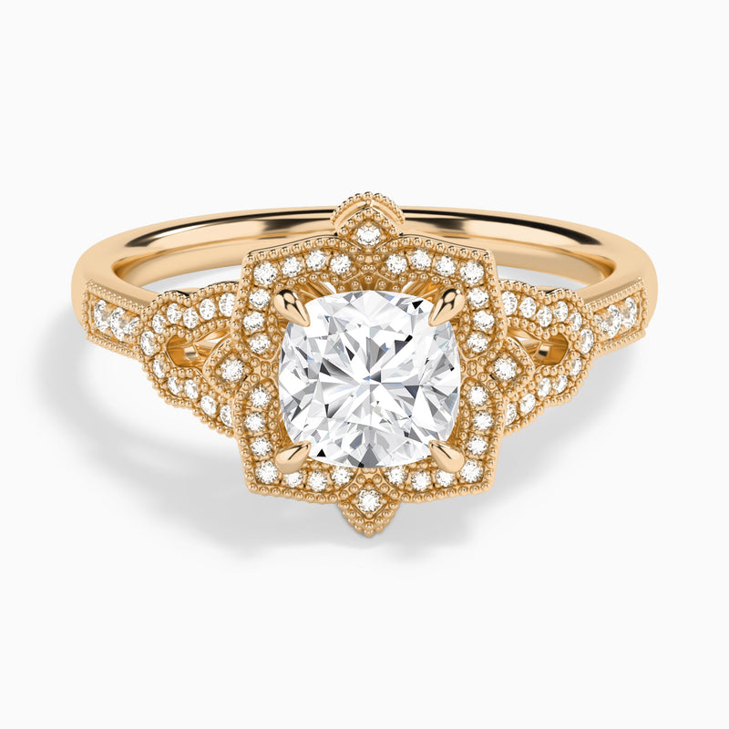 Cushion Luxe Ceriser Halo Lab Diamond Engagement Ring In 14K Rose Gold - Lucenjuri