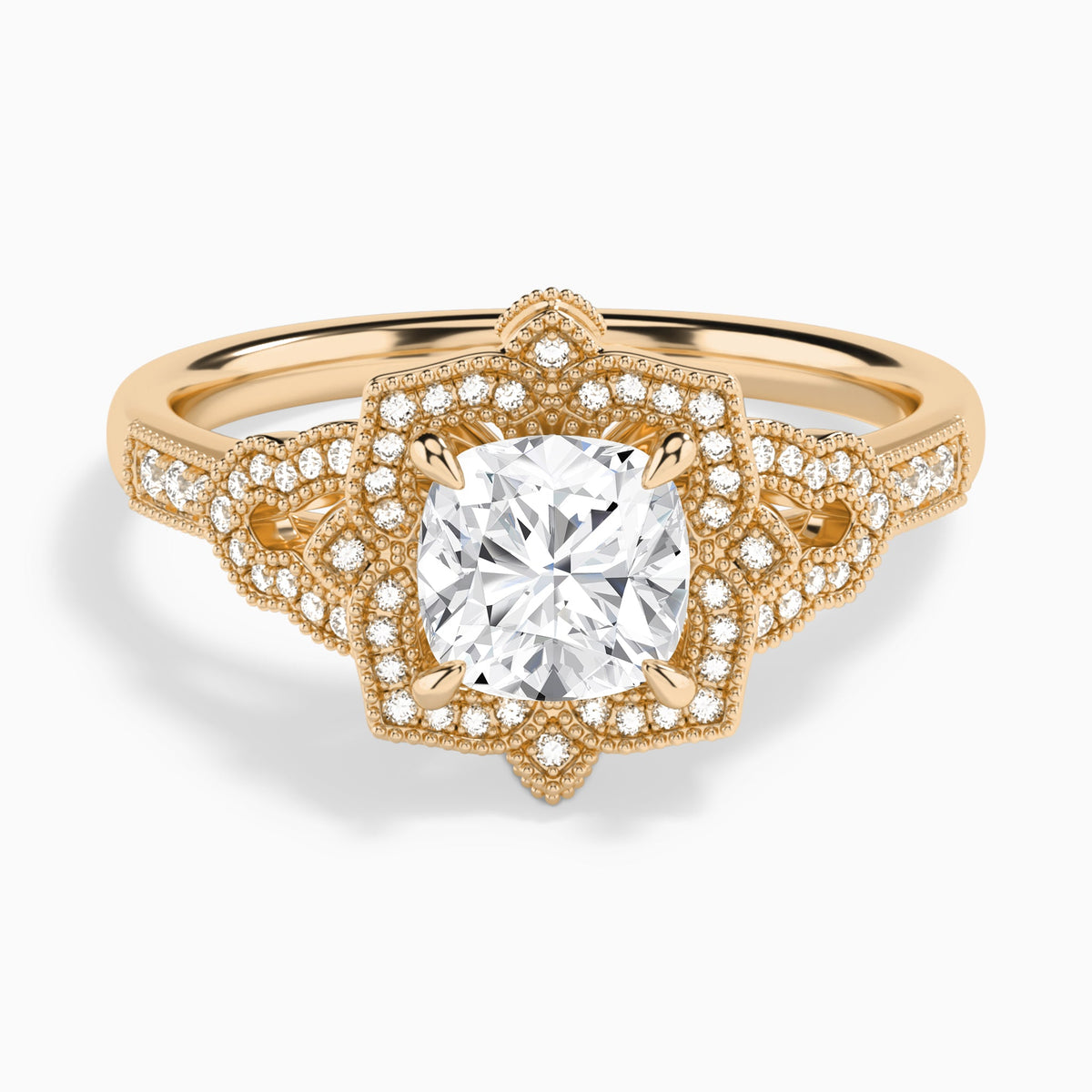 Cushion Luxe Ceriser Halo Lab Diamond Engagement Ring In 14K Rose Gold - Lucenjuri