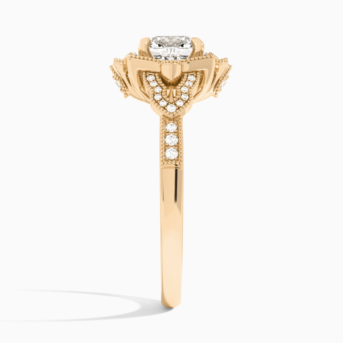 Cushion Luxe Ceriser Halo Lab Diamond Engagement Ring In 14K Rose Gold, Side View
