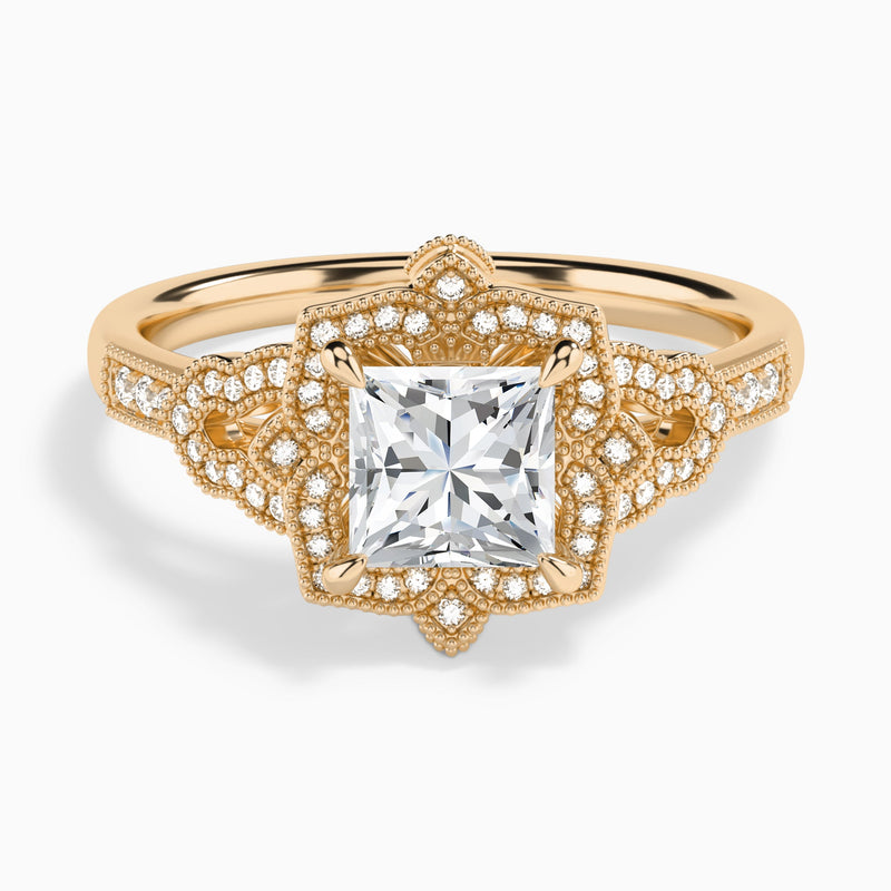 Princess Luxe Ceriser Halo Lab Diamond Engagement Ring In 14K Rose Gold - Lucenjuri