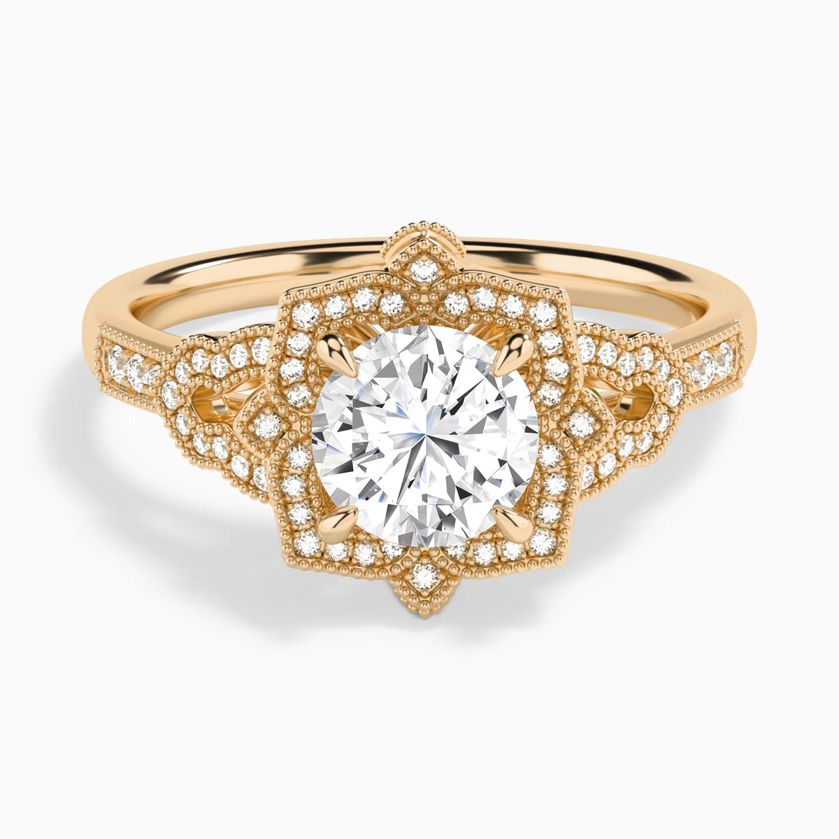 Round Luxe Ceriser Halo Lab Diamond Engagement Ring In 14K Rose Gold - Lucenjuri