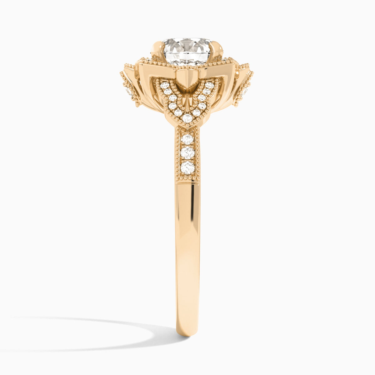 Round Luxe Ceriser Halo Lab Diamond Engagement Ring In 14K Rose Gold, Side View