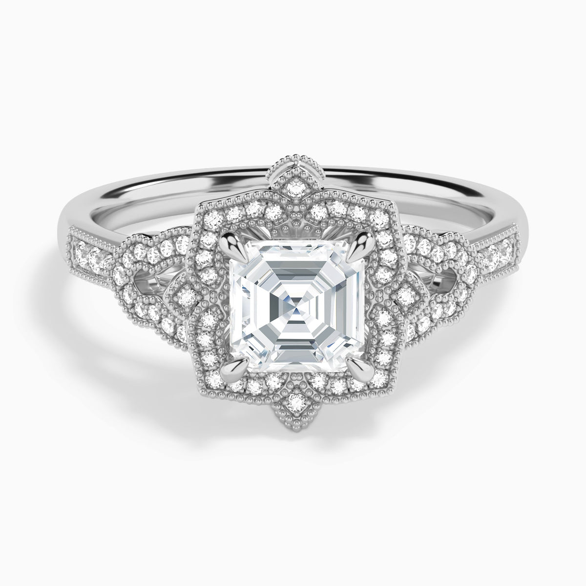 Asscher Luxe Ceriser Halo Lab Diamond Engagement Ring In 18K White Gold - Lucenjuri