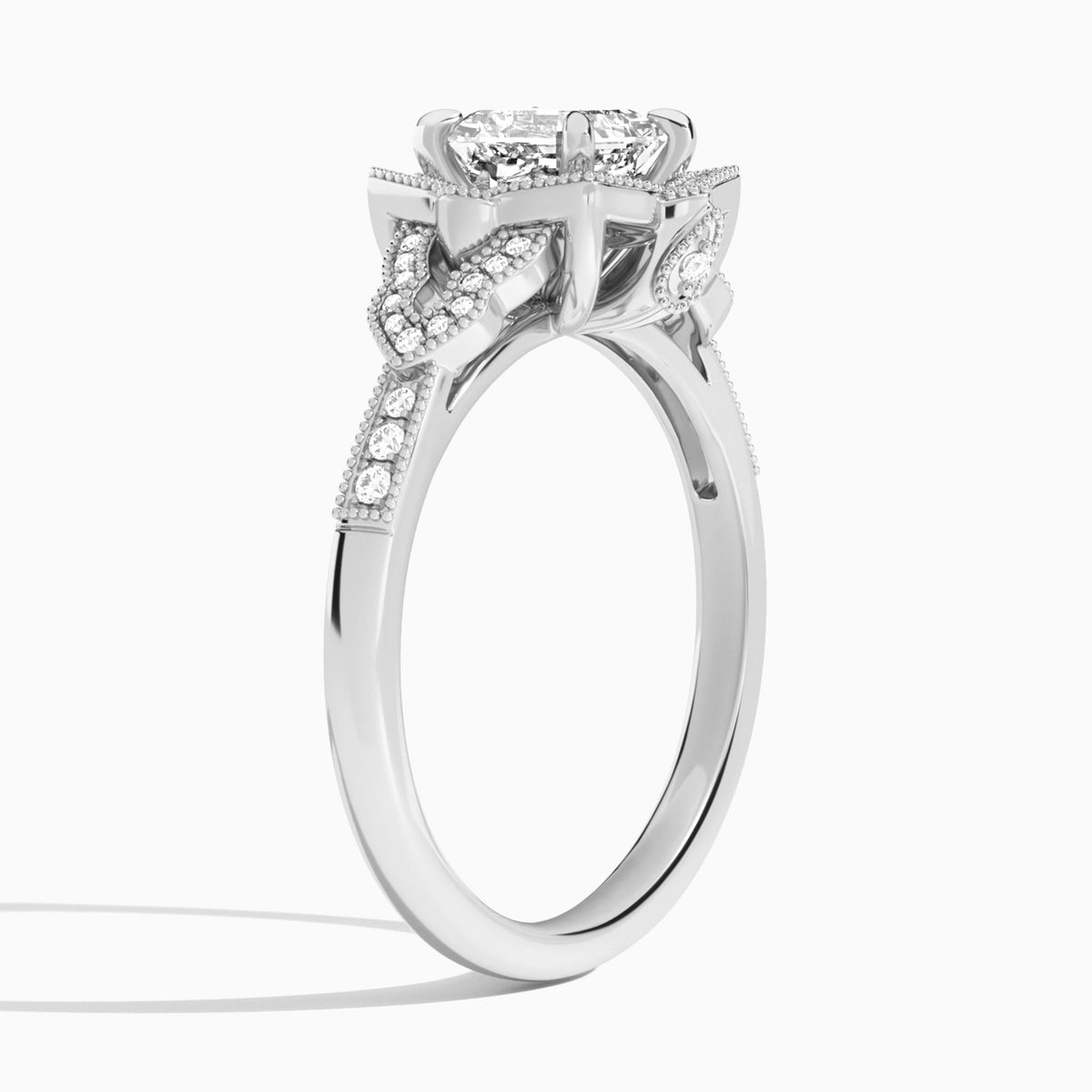 Asscher Luxe Ceriser Halo Lab Diamond Engagement Ring In 18K White Gold, Angle View