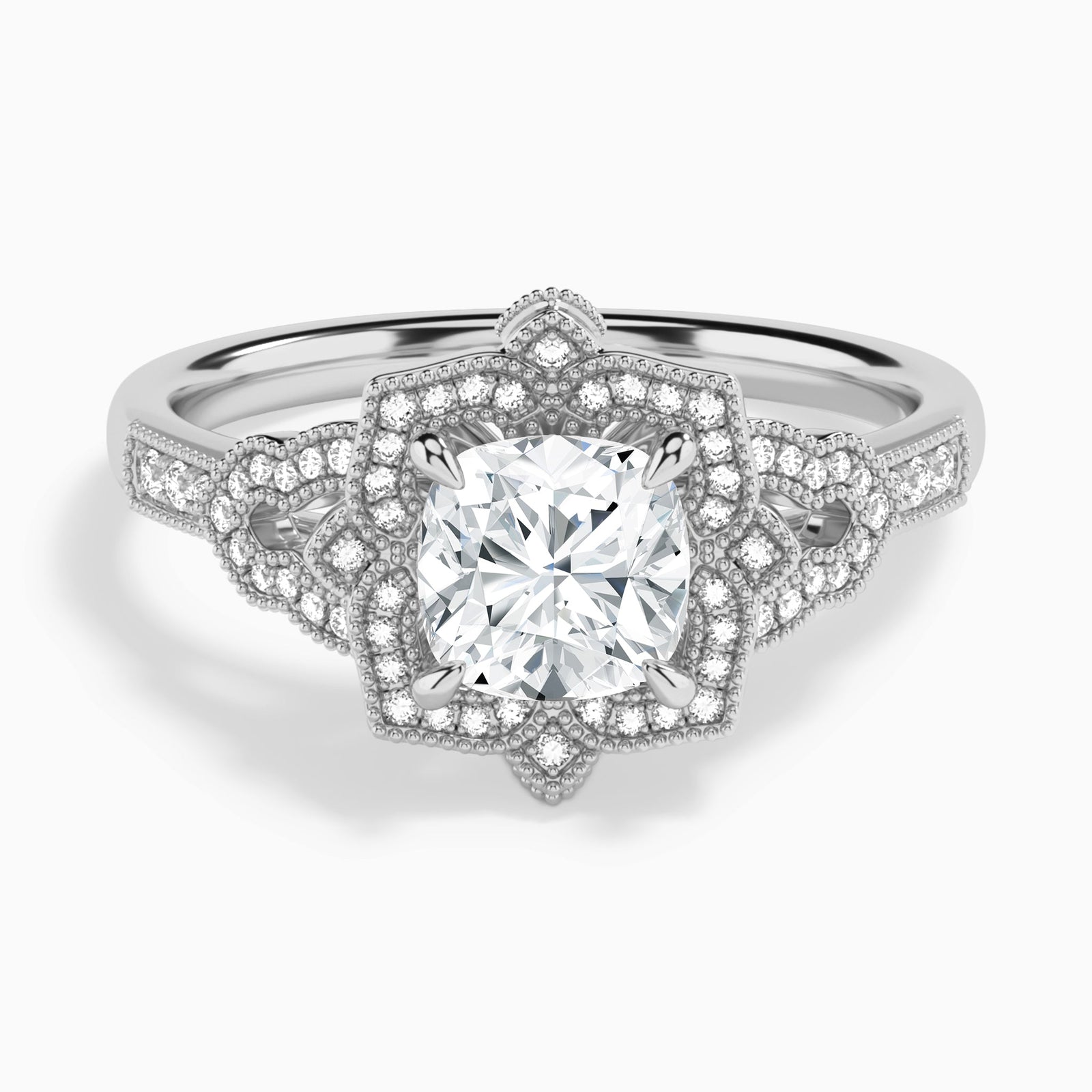 Cushion Luxe Ceriser Halo Lab Diamond Engagement Ring In 14K White Gold - Lucenjuri