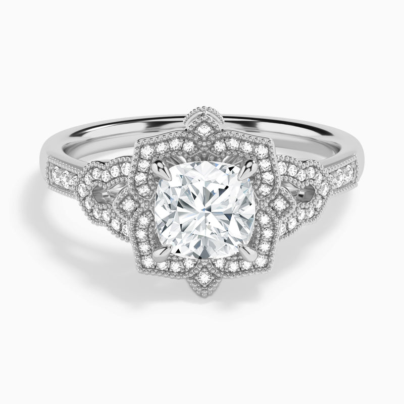 Cushion Luxe Ceriser Halo Lab Diamond Engagement Ring In 18K White Gold - Lucenjuri