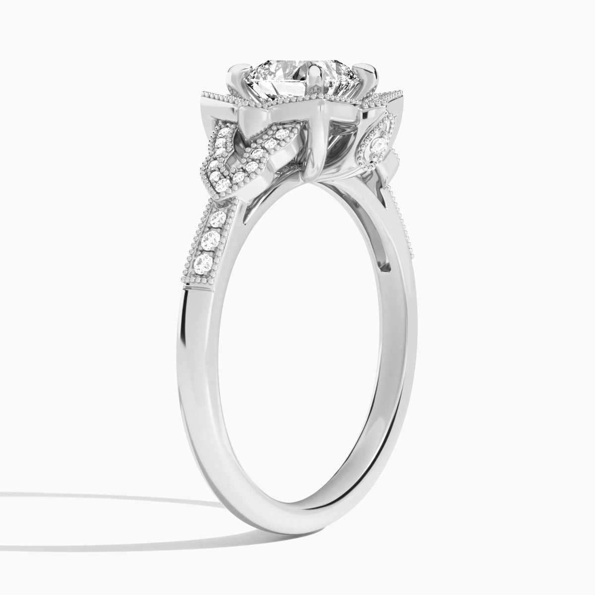 Cushion Luxe Ceriser Halo Lab Diamond Engagement Ring In 14K White Gold, Angle View