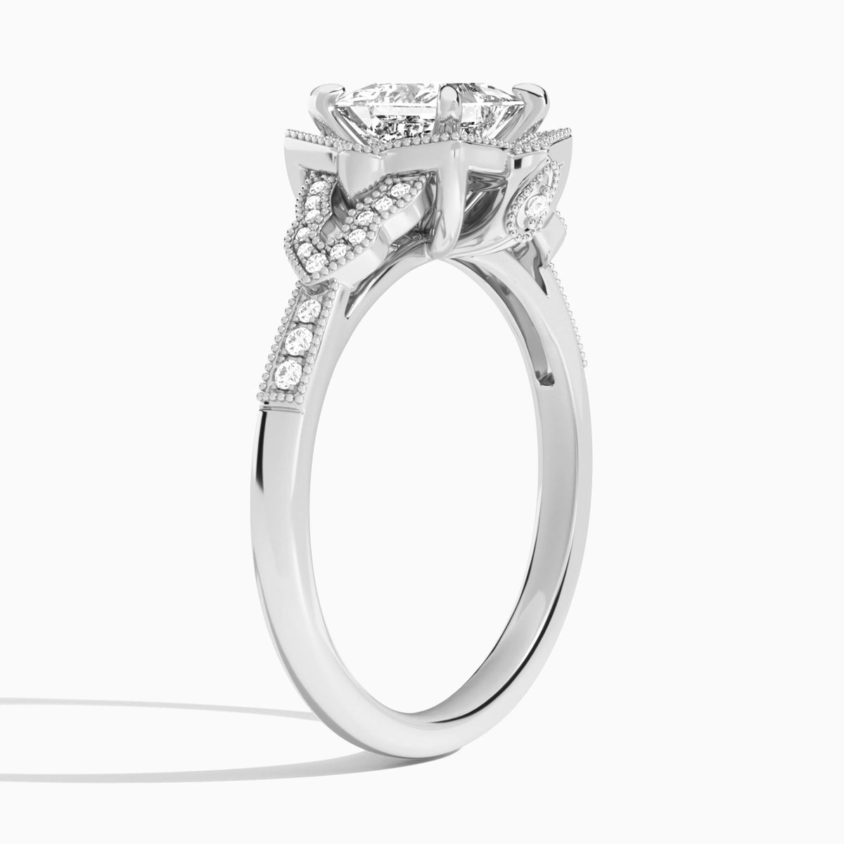Princess Luxe Ceriser Halo Lab Diamond Engagement Ring In 14K White Gold, Angle View
