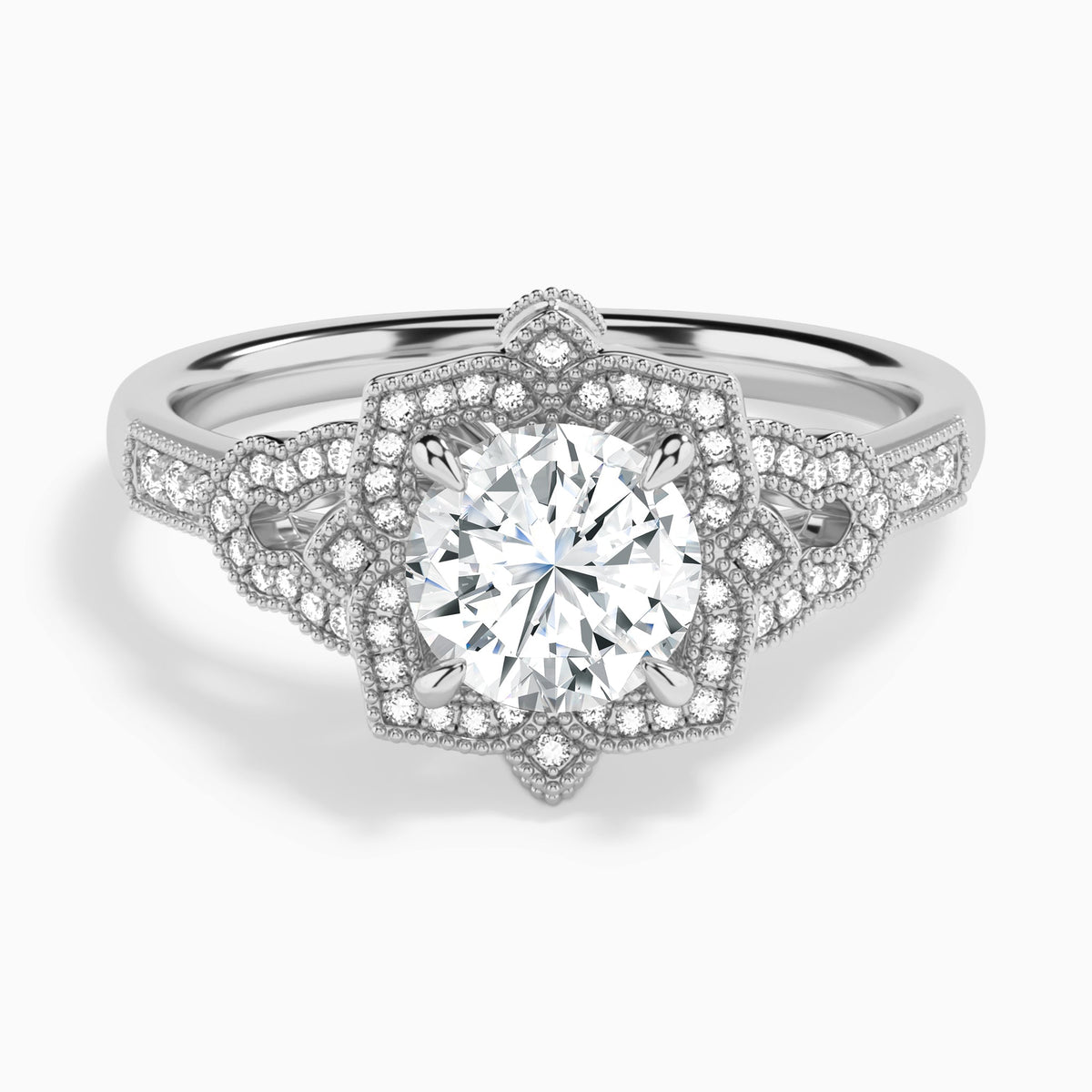 Round Luxe Ceriser Halo Lab Diamond Engagement Ring In 14K White Gold - Lucenjuri