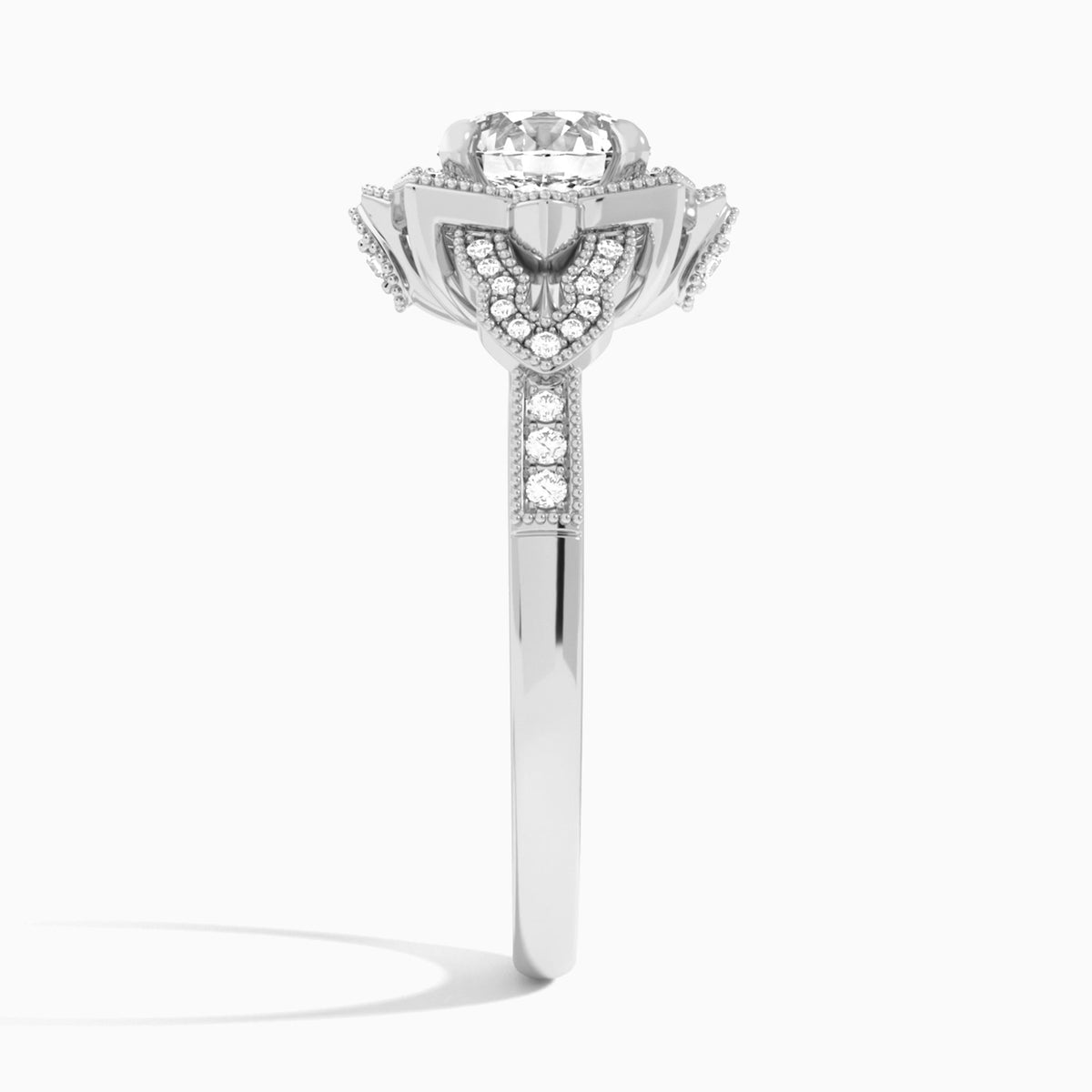 Round Luxe Ceriser Halo Lab Diamond Engagement Ring In 14K White Gold, Side View