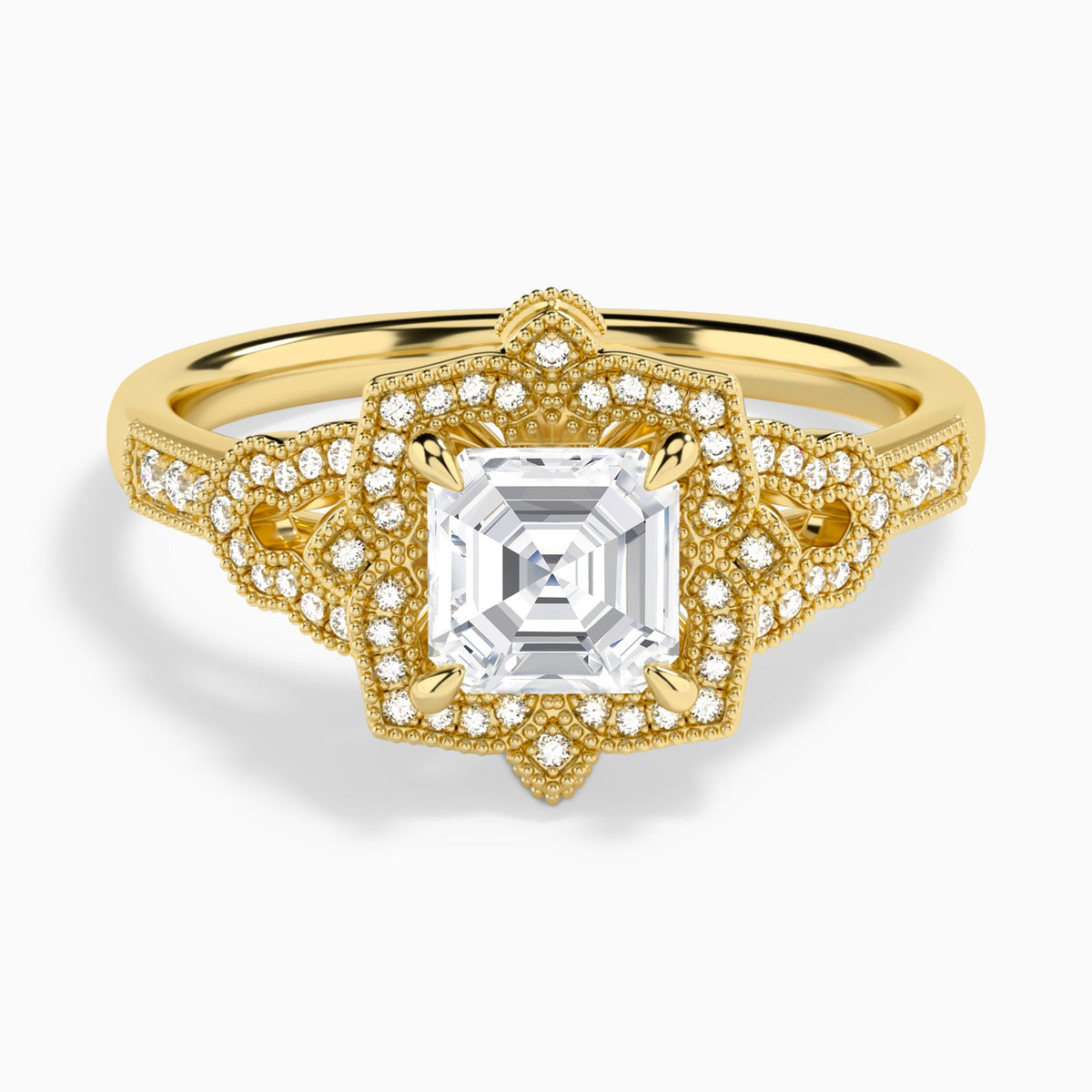 Asscher Luxe Ceriser Halo Lab Diamond Engagement Ring In 14K Yellow Gold - Lucenjuri