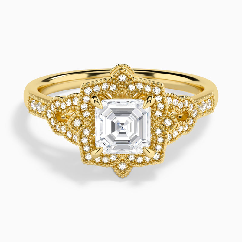 Asscher Luxe Ceriser Halo Lab Diamond Engagement Ring In 18K Yellow Gold - Lucenjuri