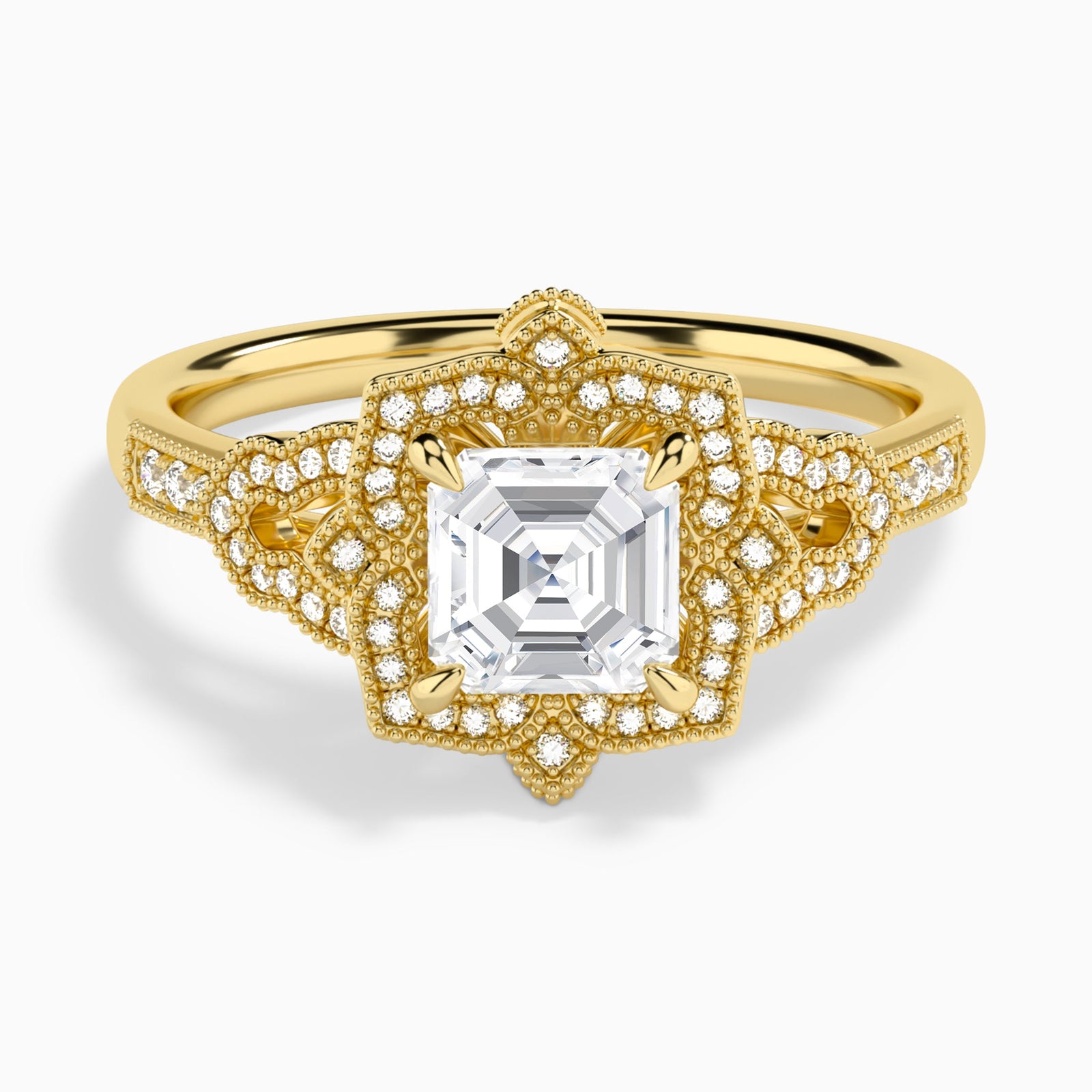 Asscher Luxe Ceriser Halo Lab Diamond Engagement Ring In 18K Yellow Gold - Lucenjuri