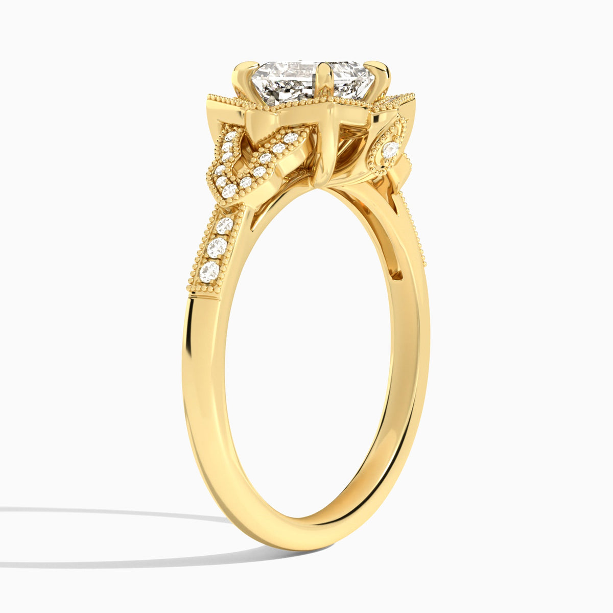 Asscher Luxe Ceriser Halo Lab Diamond Engagement Ring In 14K Yellow Gold, Angle View