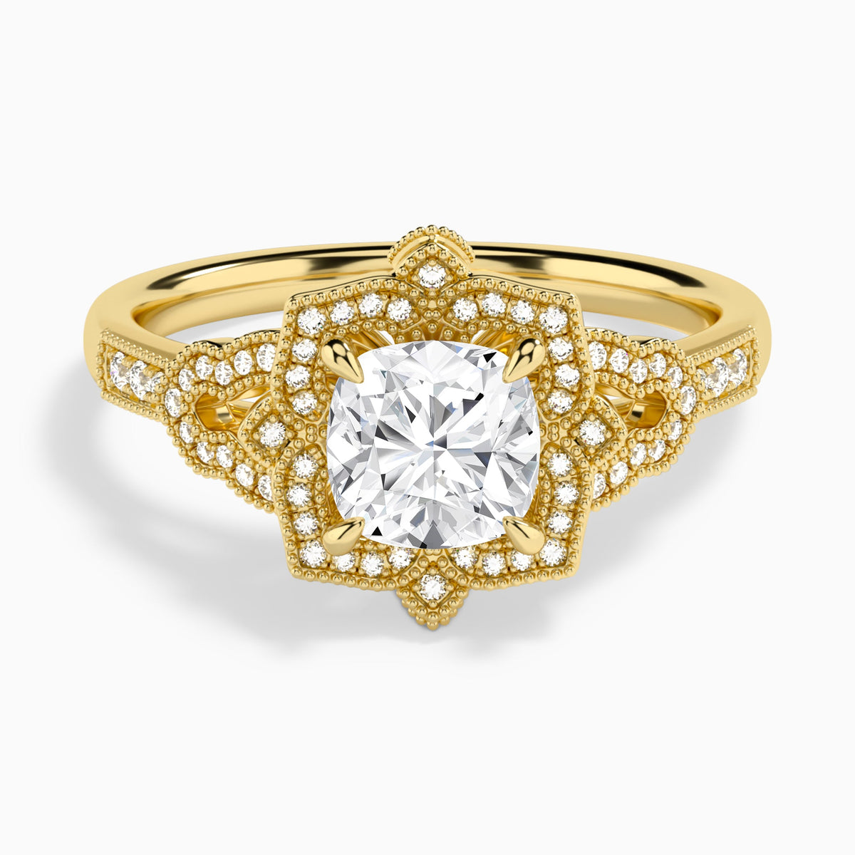 Cushion Luxe Ceriser Halo Lab Diamond Engagement Ring In 14K Yellow Gold - Lucenjuri