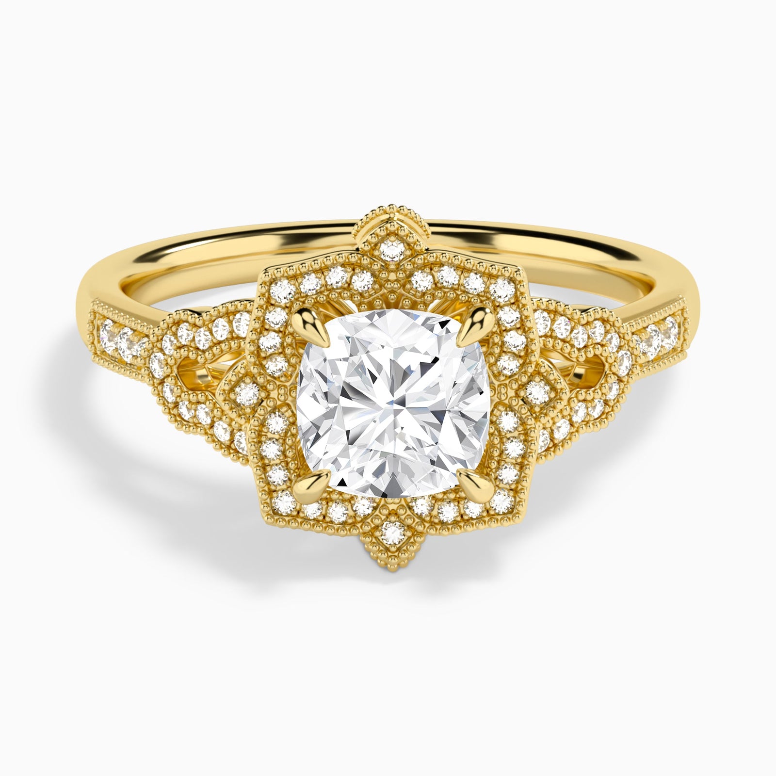 Cushion Luxe Ceriser Halo Lab Diamond Engagement Ring In 14K Yellow Gold - Lucenjuri