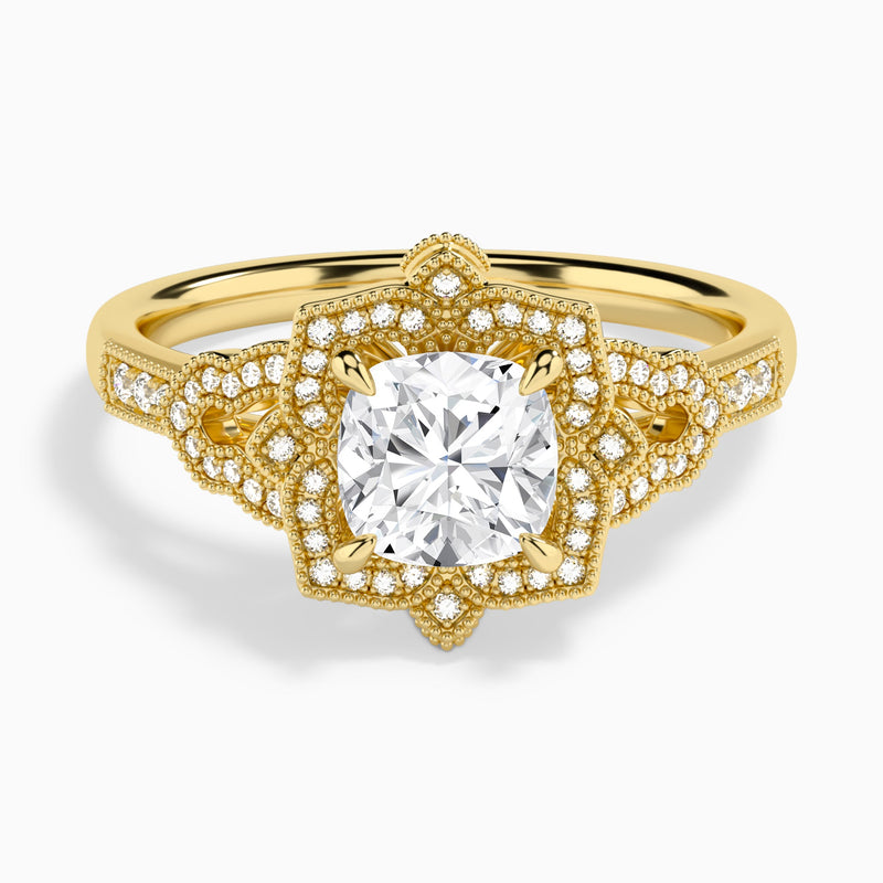Cushion Luxe Ceriser Halo Lab Diamond Engagement Ring In 18K Yellow Gold - Lucenjuri